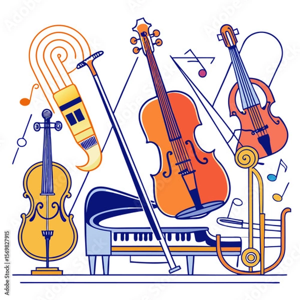 Obraz Elegant line drawings of classic musical instruments for artistic compositions