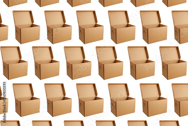 Fototapeta pattern of open cardboard boxes on white background