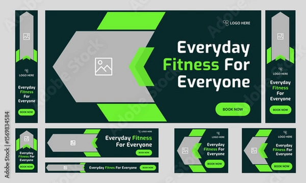 Fototapeta Trendy body fitness services web bundle banner design for social media post, daily exercise methods web set banner design, fully customizable vector eps 10 file format