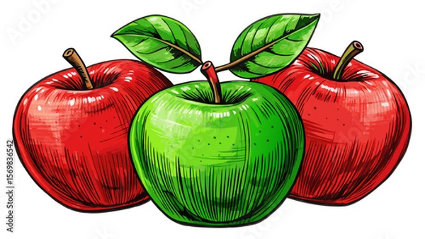 Fototapeta sketch of red and green apples on a clean white background vector perfect for food illustrations, botanical art, vintage packaging, healthy eating visuals, and organic produce designs