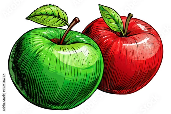 Fototapeta sketch of red and green apples on a clean white background vector perfect for food illustrations, botanical art, vintage packaging, healthy eating visuals, and organic produce designs