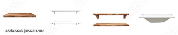 Fototapeta Variety of floating shelves wooden tables over a transparent background Generative AI