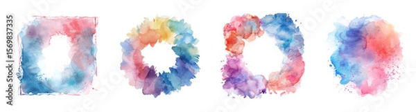 Fototapeta Colorful Watercolor Frame Set on , Abstract Artistic Design Elements transparent background 