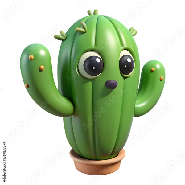 Fototapeta A 3d cute cartoon cactus in a pot isolated on transparent background