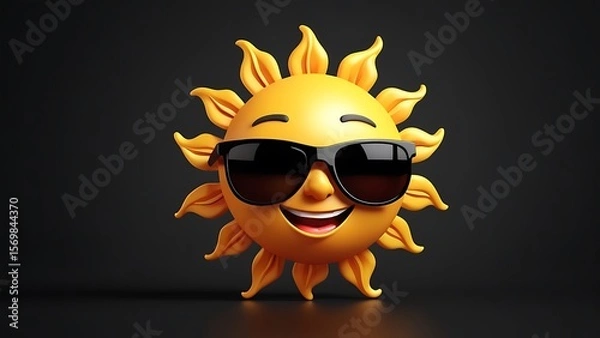 Obraz cartoon sun with sunglasses smiling brightly against a dark gray background