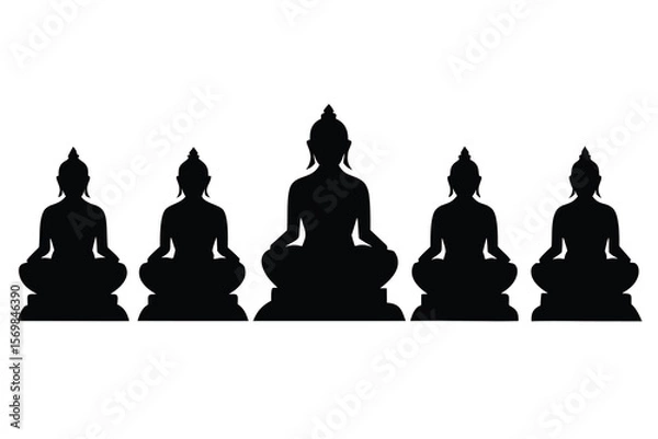 Fototapeta A black silhouette of a man in a yoga lotus pose, symbolizing meditation and strategy like a chess king, for business and relaxation