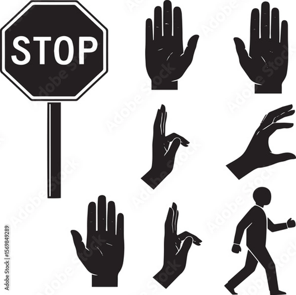 Obraz Collection of Stop Sign, Hand Gestures, and Pedestrian Icons