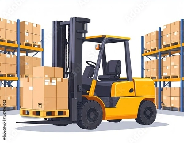 Obraz Forklift loading boxes in a warehouse