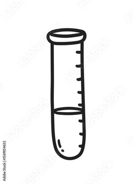 Fototapeta Vector minimal line art isolated illustration of a test tube with liquid and scale marks.