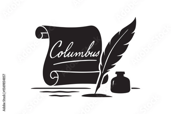 Fototapeta Columbus signature scroll silhouette vector art illustration on white background
