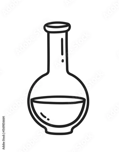 Fototapeta Vector minimal line art isolated illustration of a round bottom lab flask in black and white.