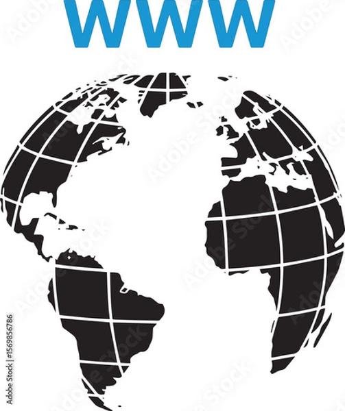 Obraz WWW and Wireframe Globe Icon for Internet and Global Connectivity