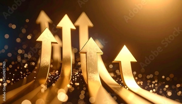 Obraz A scene of a gold arrow going up through a chart