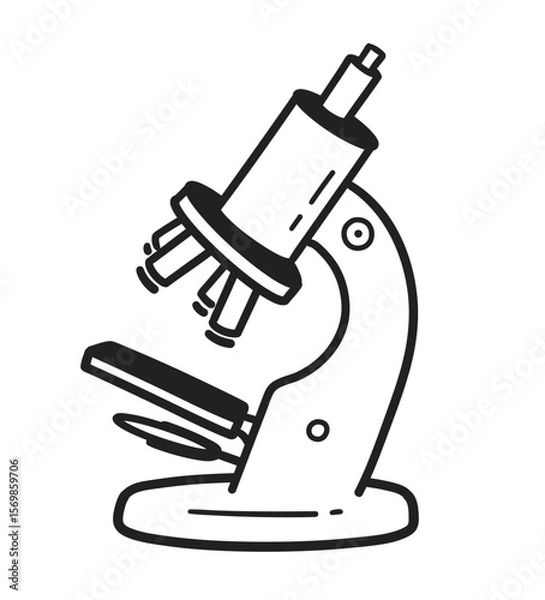 Fototapeta Vector minimal line art isolated illustration of a scientific microscope in black and white.