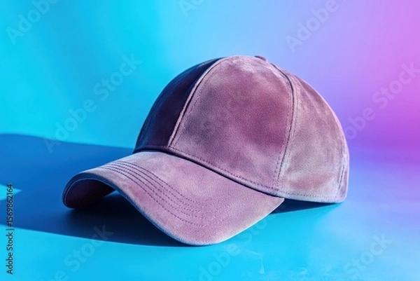 Fototapeta Stylish mauve baseball cap on a vibrant backdrop.