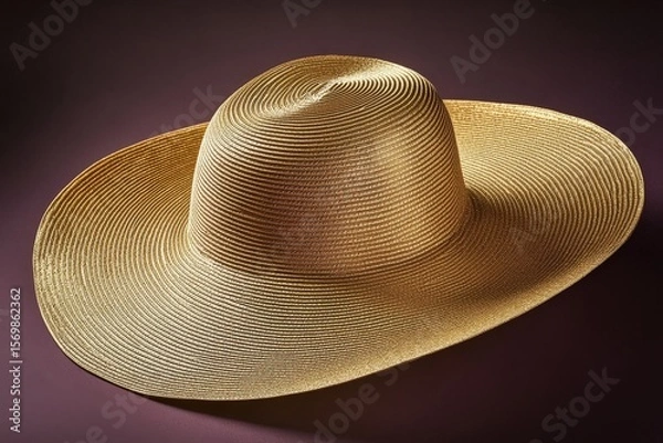 Fototapeta A gold-colored straw hat with a wide brim.