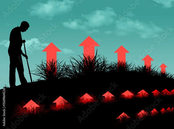 Obraz A financial advisor works in his client's portfolios to keep their  arrows growing upward with more profits. This garden is a metaphor for growing your investments.