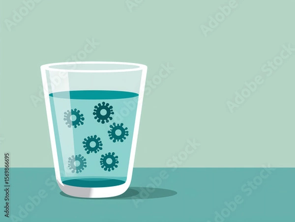 Fototapeta Illustration of a Glass of Water Showing Microorganisms Swirling in Liquid With Simple Background Design