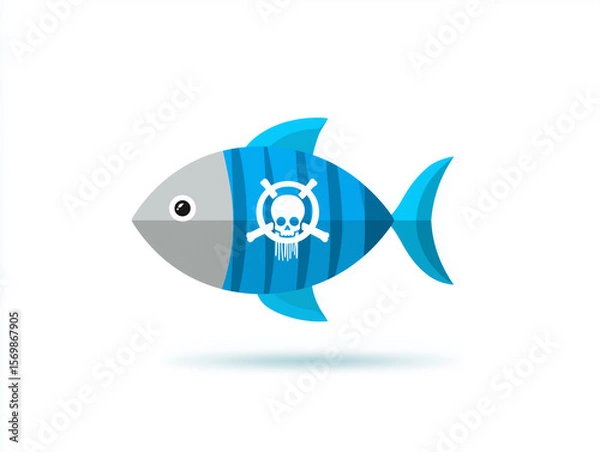 Fototapeta Stylized Fish Icon Representing Chemical Poisoning Warning With Skull and Crossbones Symbol for Public Awareness