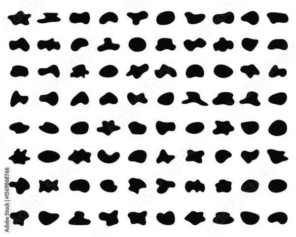 Fototapeta Random irregular shapes of organic black blobs