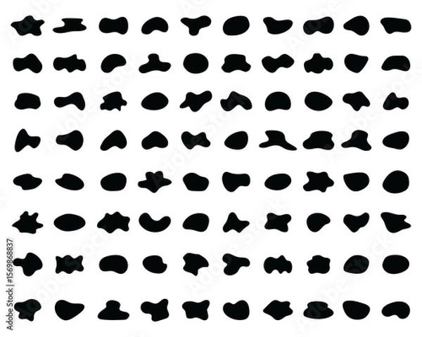 Fototapeta Random irregular shapes of organic black blobs