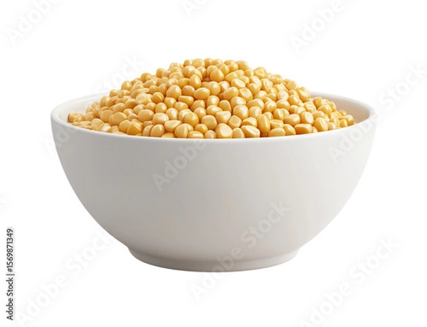 Fototapeta Bowl of yellow corn kernels isolated on white or transparent background Cutout PNG