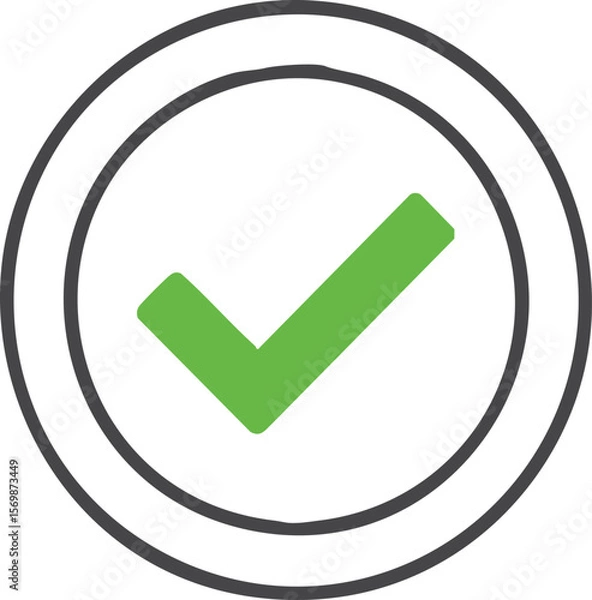 Fototapeta Approved and verified: A crisp green checkmark within a simple double-lined circle, indicating confirmation and success.

