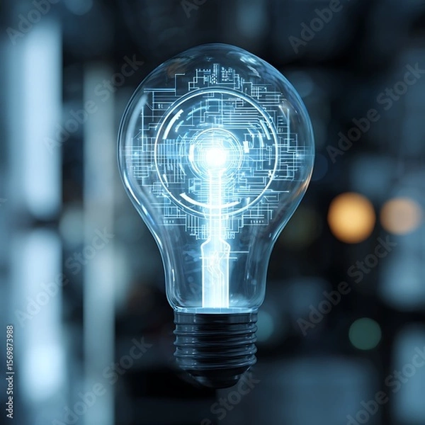 Fototapeta Glowing Light Bulb with Circuit Board Inside