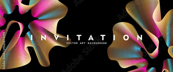 Obraz Abstract gradient vector background with colorful line waves. Modern vector background cover template with 3D effects in motion. Artistic design for cover, flyer, banner, social media, music, ads.