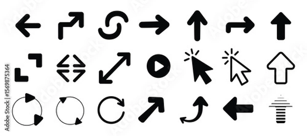 Fototapeta Simple black arrow vector set, clean and modern icons for apps, websites, and infographics

