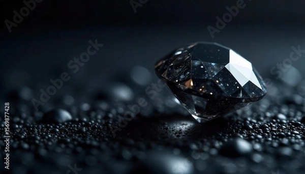 Fototapeta Sparkling Black Diamond Close-up of an Ethically Sourced Gem Reflecting Light on a Luxurious Dark Background, Ideal for High-End Jewelry and Sustainability Advertising.