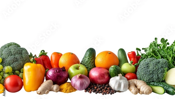 Fototapeta Vibrant fresh produce border; isolated on transparent PNG