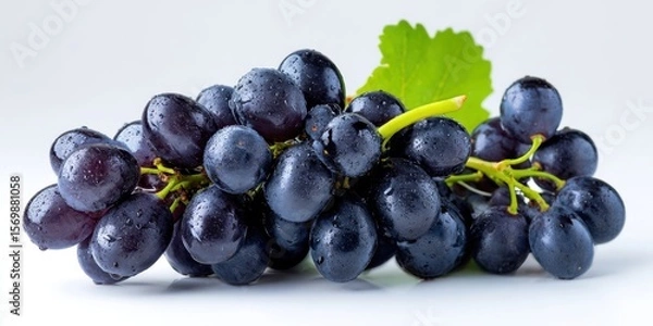 Fototapeta The vibrant cluster of fresh purple grapes with water droplets