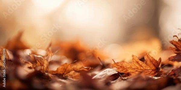 Fototapeta The fallen leaves creating a beautiful autumn landscape background.