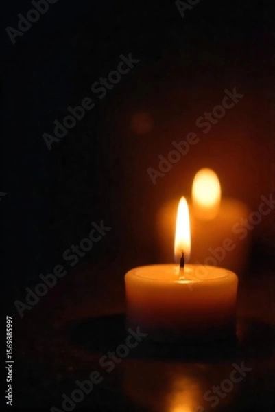 Fototapeta Flickering Candlelight Warm Glow, Peaceful Ambiance, Romantic Relaxation.  Perfect for meditation, spa, and serenity themed projects. Ideal for dark background designs.