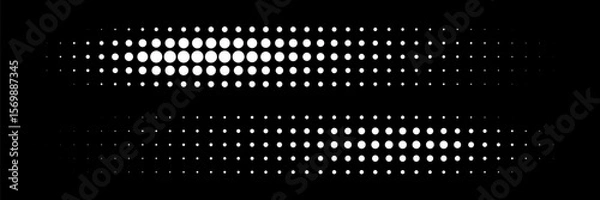 Fototapeta White Halftone Vector Dots Curved Gradient Pattern Background. Curve Dotted Spots using Halftone Circle Dot Texture. Vector Shape Half Tone. Abstract Logo Design Element.