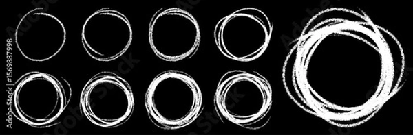 Fototapeta Set of hand drawn white circles using sketch drawing scribble circle lines. Doodle circular logo design elements. Vector hand drawn frames.