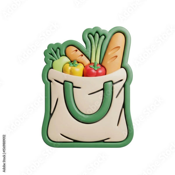 Obraz Shopping Bag Filled with Fresh Vegetables and Bread on Transparent