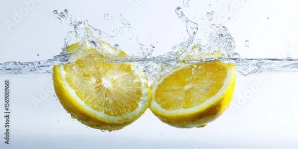 Fototapeta The vibrant lemons splashing gracefully in crystal-clear water.