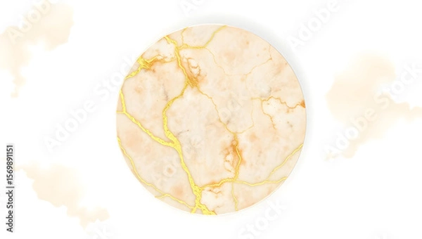 Fototapeta Marble Texture Circle: Elegant circular marble texture with gold veins, ideal for design projects and backgrounds.  