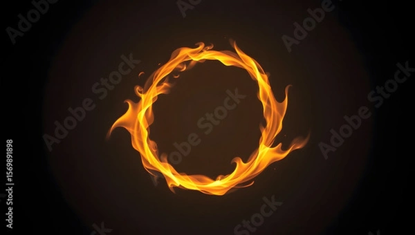 Fototapeta Burning Circle: A vibrant ring of fire dances against a black backdrop, casting an intense, dramatic glow and symbolizing energy and transformation.