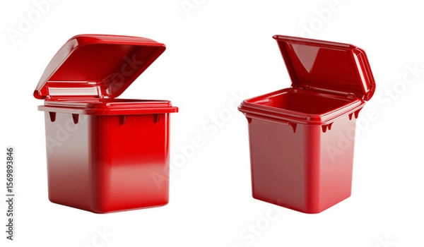 Fototapeta Red garbage bin with lid open isolated on white or transparent background Cutout PNG