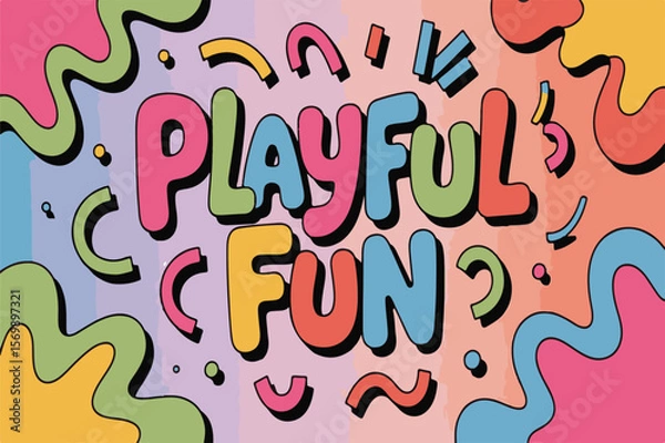 Fototapeta Playful Fun Colorful Retro Style Typography Design with Abstract Shapes and Pastel Background