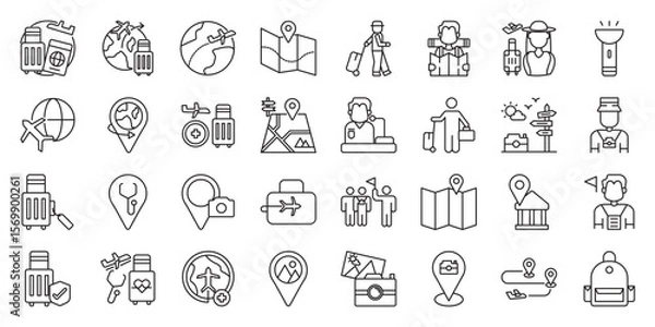 Fototapeta Top Tourist Destinations & Travel Experiences set of web icons in line style. tourist destinations, travel experiences, popular attractions and must visit places. Vector illustration