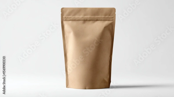 Fototapeta Blank Stand-Up Paper Pouch for Mockups: A clean, eco-friendly packaging solution for coffee or other products, isolated on white.