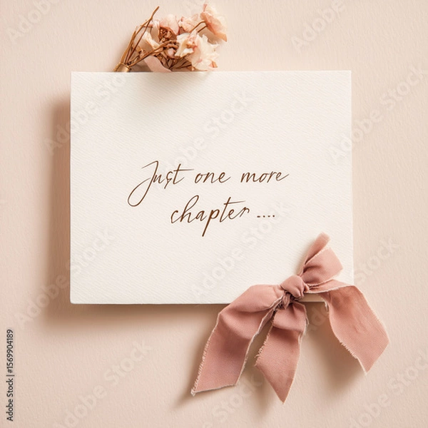 Fototapeta Flatlay with book quote card – Just one more chapter, book lovers concept