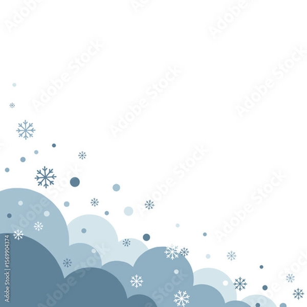 Fototapeta Abstract winter background with snowflakes and blue waves  
