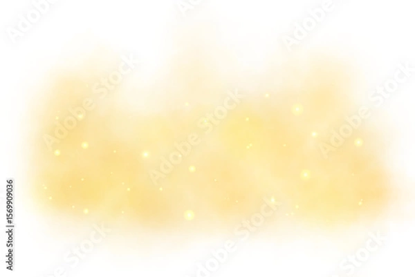 Fototapeta Magical yellow smoke effect glittering with stars with glowing particles vapor and brilliant stardust