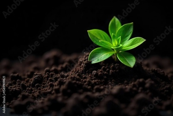 Obraz Rich, Dark Soil Ready for Planting Close-up of Fertile Earth Against Black Background, Ideal for Gardening and Horticulture Themes