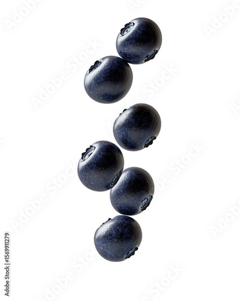 Fototapeta Fresh Blueberries Falling, Isolated on Transparent PNG, High-Resolution Image